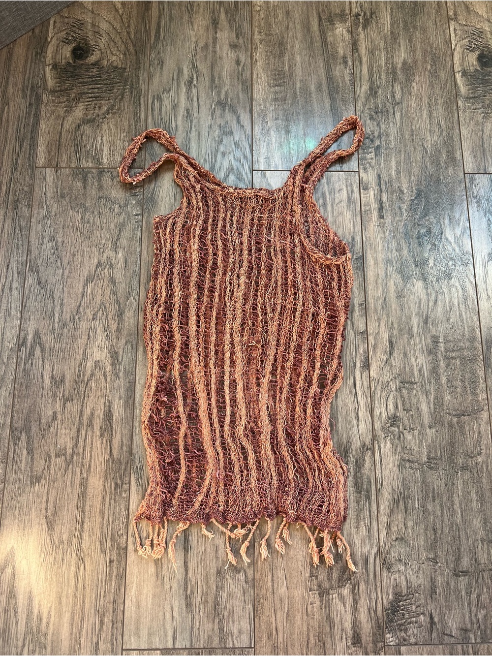 Boho Open Knit Distressed Fringe Cover Up Tank Top S